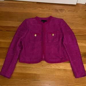 Ann Taylor Petite XXS Fuchsia Tweed Blazer with Gold Accents